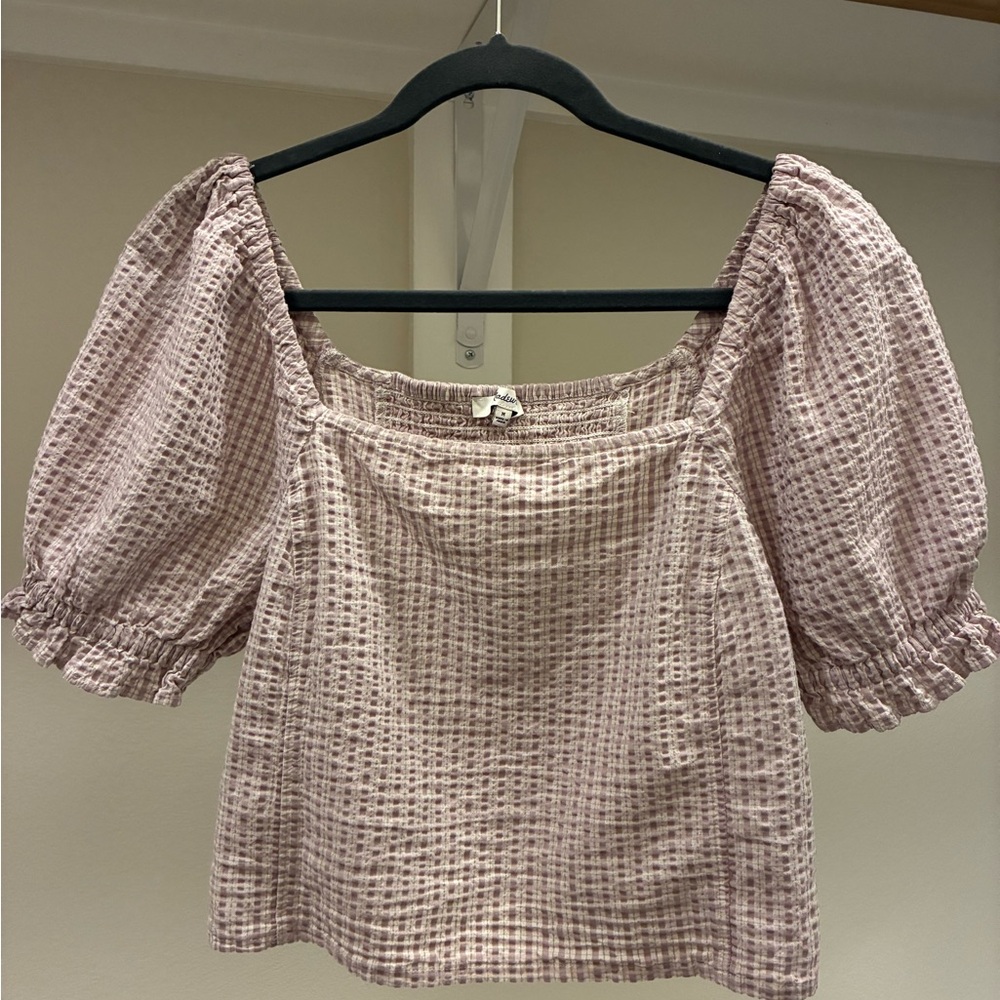 Madewell Seersucker Hopewell Puff Sleeve Crop Top in Plaid